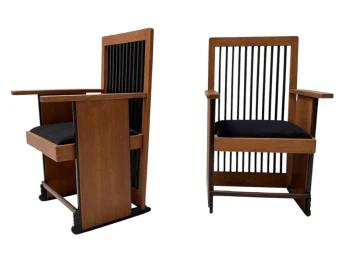 Two Art Deco Modernist High Back Armchairs by Architect Caspers, 1920s